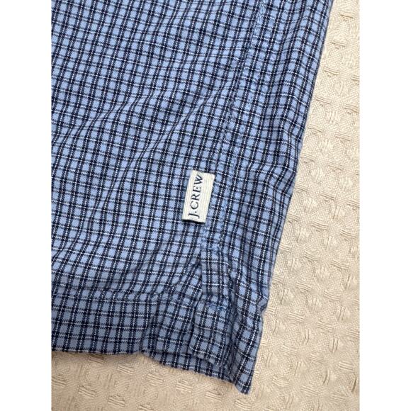 J. Crew Men's Medium 100% Cotton Casual Button Down Short Sleeve Blue Checkered - Picture 4 of 7